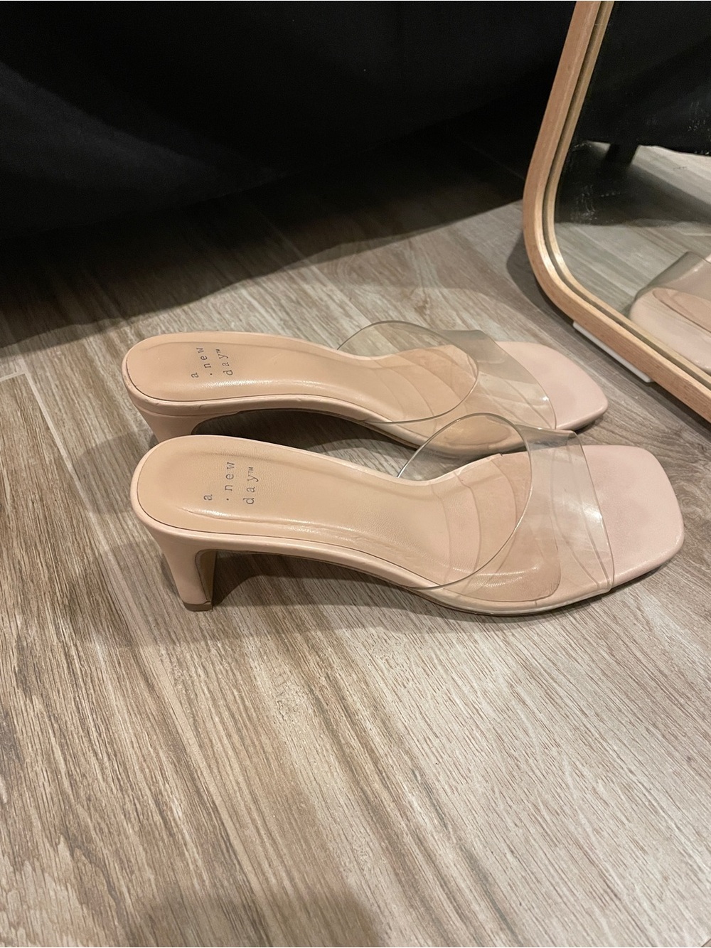 Nude Clear-Strap Mid Heel Sandals